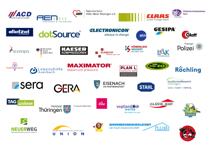 Auf dem Bild sind die Logos der diesjährigen Unterstützer der Ersti-Tüte zu sehen. Eine Auflistung der Unternehmen und Einrichtungen erfolgt unter dem Bild.